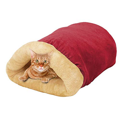 4 in 1 Self Warming Burrow Cat Bed, Pet Hideway Sleeping Cuddle Cave (Burgundy) - color: Burgundy