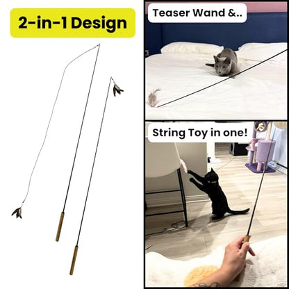 Forever Stick 2-Pack - The Unbreakable Cat Wand Toy, Durable Cat Toy Wand, Extra Long Cat String Toy, Cat Fishing Pole Toy for Bored Indoor Adult Cats, Cat Stick Toy, Cat Feather Wand, Cat Teaser Wand - size: Forever Stick 2-Pack