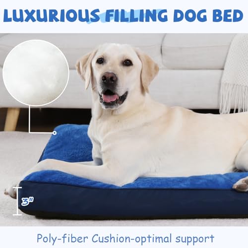 Dog Crate Bed Waterproof Deluxe Plush Dog Beds with Removable Washable Cover Anti-Slip Bottom Pet Sleeping Mattress for Large, Medium, Jumbo, Small Dogs, 41 x 27 inch, Navy - color: Navy, size: 41.0"L x 27.0"W x 3.0"Th
