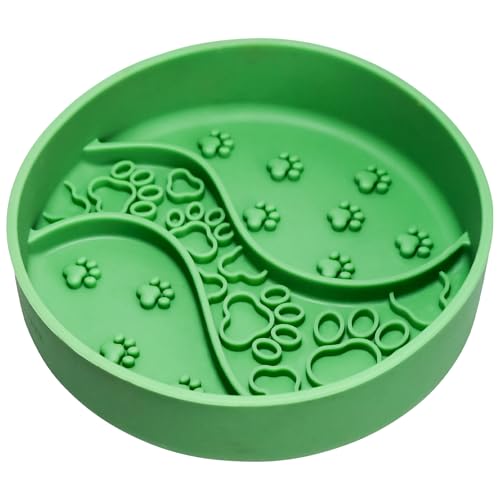 Silicone Slow Feeder Dog Bowl for Medium and Large Dogs, Strong Suction Cup Anti-Tip Anti-Choking Chew-Resistant Pet Feeding Bowl - color: Green, size: D:7 INCH