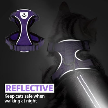 PUPTECK Cat Harness and Leash Set Escape Proof Reflective Cat Walking Harness Adjustable Soft Breathable Mesh Vest for Small Pets, Purple, XS - color: Purple, size: XS (NECK 8.5", CHEST 11"-14")