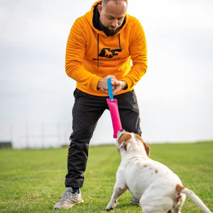 Bull Fit K9 Dog Bite Tug Toy with Strong Handle - Made of Durable & Tear-Resistant French Linen - Perfect for Tug of War, Fetch & Puppy Training - Ideal for Medium to Large Breeds - color: Orange Bite Tug with Blue Handle