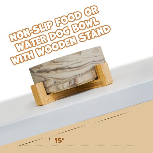 YOBRO Large Dog Bowl with Stand, 8" Non-Slip Ceramic Food or Water Bowl for Large Breed Dogs, Wide Open for Multiple Dogs, Modern Marble Design, Brown
