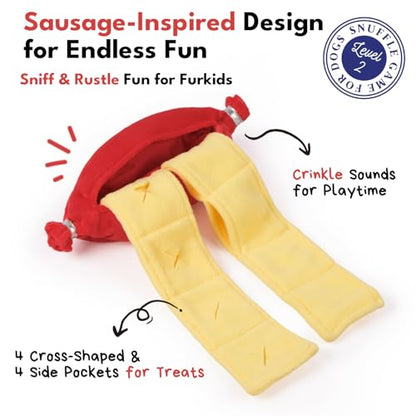 CHEWFFON Interactive Snuffle Sausage Dog Toy, Crinkle Puzzle Enrichment Toy with Treat Pockets, Nose Work Toy for Boredom, All Dog Sizes - style: Sausage