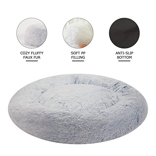 Bedfolks Calming Donut Dog Bed, 36 Inches Round Fluffy for Large Dogs, Anti-Anxiety Plush, Machine Washable (Light Blue, Large) - color: Light Blue, size: 36.0"L x 36.0"W x 8.0"Th