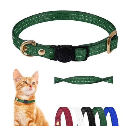 Cat Collar Breakaway with D-Ring and Safety Buckle, Adjustable, Soft Sheep Leather and Lightweight for Kittens and Small Pets(Neck Fit 7.5"-11", Green) - color: Green（7.5" - 11"）