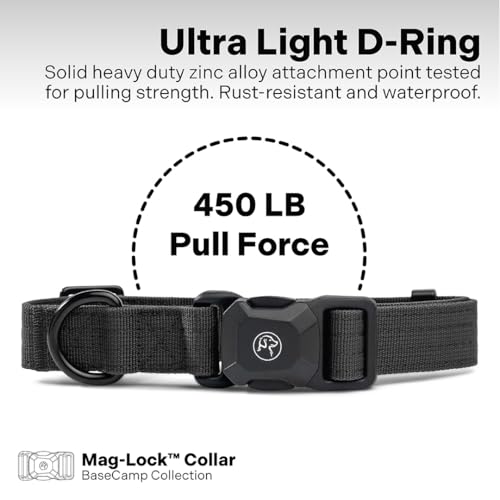 Heavy Duty Dog Collar with Quick-Release Magnetic Buckle, Adjustable Double Layer Nylon Dog Collar for Medium Dogs, (Black, M: 14" to 18") - color: Black, size: M: 14" to 18"