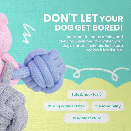 Snugarooz Try Me Knot Rope Dog Toy – Durable Three-Knot Pastel Design – Ideal for Active Chewers – Perfect for Tugging - Interactive Play and Dental Health - style: Try Me Knot