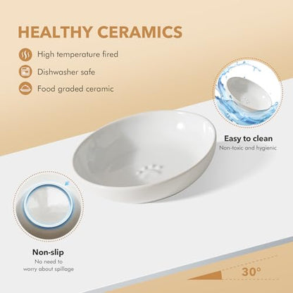 Havniva Ceramic Cat Bowl Whisker Friendly 5.5” Cat Dishes Shallow Cat Food Bowl Anti-Slip Pet Water Bowls for Indoor Cats, Wide Cat Food Dish Prevent Whisker Fatigue (3 Pack) - color: White - B
