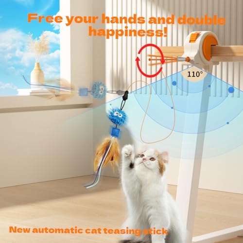 Interactive Cat Toys for Indoor Cats, Automatic Sensor Cat Teaser Feather Wand Chase Exercise Entertainment Stimulation Toy, USB Rechargeable Self Play Hanging Toy for Bored Adult & Kitten Cats
