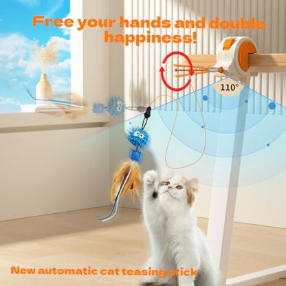 Interactive Cat Toys for Indoor Cats, Automatic Sensor Cat Teaser Feather Wand Chase Exercise Entertainment Stimulation Toy, USB Rechargeable Self Play Hanging Toy for Bored Adult & Kitten Cats