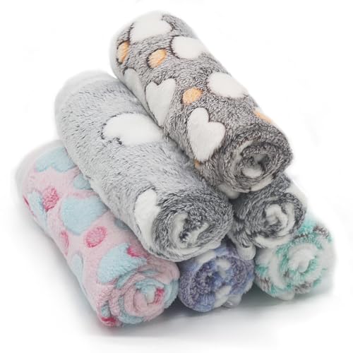 SORKUT 1 Pack 6 Dog Blankets Puppy Blanket Super Soft Fluffy Small Fleece for Pet Blanket for Small Dogs Cat,Small(23"x15") - color: 6 Pack Star Love Bone Series, size: Small(23"x15")