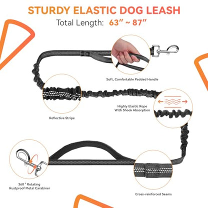 Hands Free Dog Leash with Waist Belt & Zipper Pouch, Heavy Duty Waist Leash for Running, Walking, Jogging and Hiking, Professional Tangle Free Reflective Control Lead for Large Medium Dogs - color: Waist Belt-Black