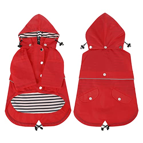 HDE Dog Raincoat Poncho Double Layer Zip Rain Jacket with Removable Hood, Leash Hole for Small to 3XL Dogs and Puppies Red - S - color: Red, size: Small
