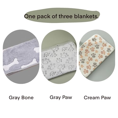 Clairooo Cat Blankets for Small Cats, 3 Pack Kitten Blanket Cute Paw Print Pet Blanket for Cat, Kitten, Miniature Puppy, 24 x 16 inches (Gray) - color: Gray