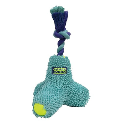 Outward Hound FlyFetch Rope Tug Dog Toy, Plush Body with Squeakers, Multiple Textures, Floats in Water, All Breeds, 11"