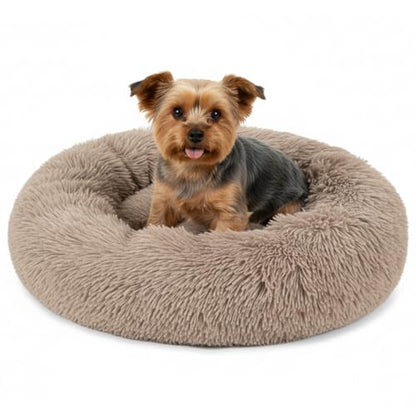 PetAmi Calming Dog Bed for Small & Medium Dogs and Cats, 23 Round Donut Dog Bed, Washable Fluffy Faux Fur Puppy & Cat Bed, Anti-Anxiety Plush Cuddler Pet Bed with Anti-Slip Bottom - Taupe - color: Taupe, size: Small - 23"