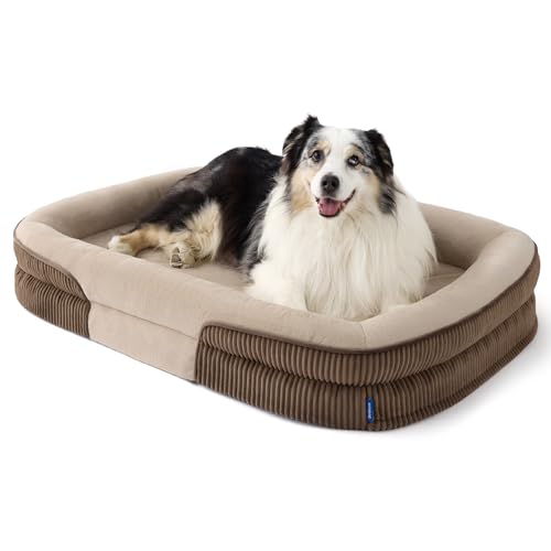 Bedsure XL Pro Orthopedic Dog Beds Large Sized Dog - 360° Oval Bolster Jumbo Dogs Bed for Senior Dogs with Waterproof Washable Cover, Extra Large Pet Sofa Couch with Ultra-Soft Fleece, Brown, 45" - color: Walnut, size: 45"lx32"wx7"th