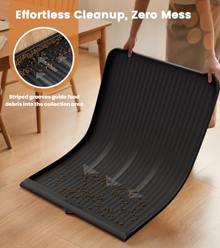 Dog Food Mat 36"x24", Waterproof Pet Feeding Mat with Diversion Grooves and Raised Edges, Large Non-Slip Dog Bowl Mat for Food and Water, Cat Food Mat for Floors, Easy to Clean, Black - color: Black