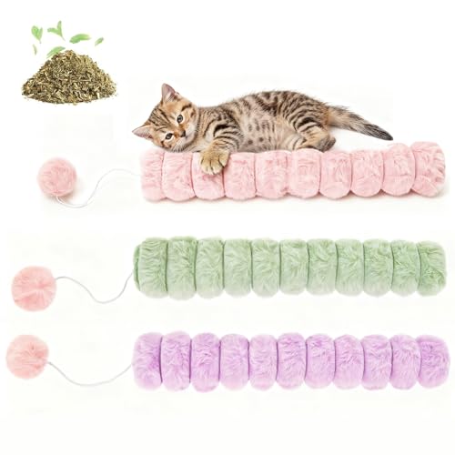 Cat Toy Pillows 3 Pack, Quiet Long Catnip Cat Kicker Toys for Indoor Cats, Interactive Kitten Toys, 14.6in/37cm - style: Quiet 3pcs