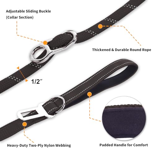 6FT Heavy Duty Dog Leash for Small Medium Large Dogs, Tangle Free Reflective Dog Training Leash with Double Handle, Seat Belt Buckle & Poop Bag Holder (Black) - color: Black, size: 6FT