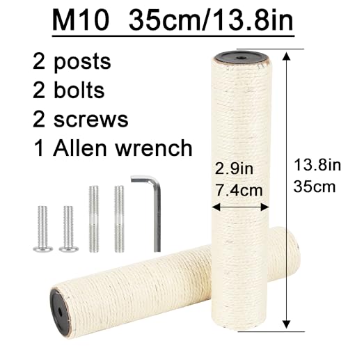 2.9in 7.4cm Diameter Cat Tree Replacement Post Pole Parts Sisal (M10, 35cm/13.8in) - color: 35cm/13.8in*2poles, size: M10