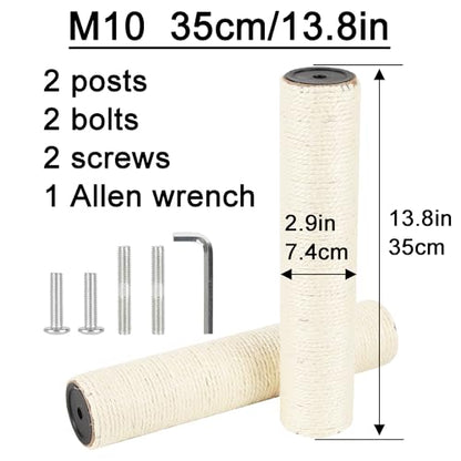 2.9in 7.4cm Diameter Cat Tree Replacement Post Pole Parts Sisal (M10, 35cm/13.8in) - color: 35cm/13.8in*2poles, size: M10
