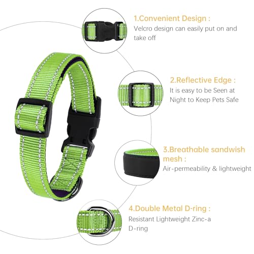 HEELE Dog Collar, Reflective Dog Collar, Soft Neoprene Padded Breathable Nylon Pet Collar Adjustable for Small Dogs, Grass Green, S(10.23-14.96") - color: Grass Green, size: Small (10.23-14.96")