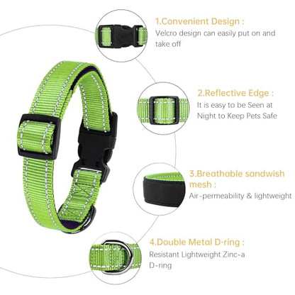 HEELE Dog Collar, Reflective Dog Collar, Soft Neoprene Padded Breathable Nylon Pet Collar Adjustable for Small Dogs, Grass Green, S(10.23-14.96") - color: Grass Green, size: Small (10.23-14.96")