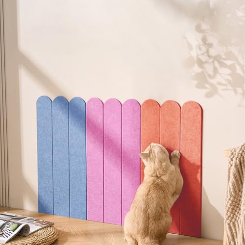 Cat Wall Scratcher, Scratching Pads, 3-Panel 0.35" Thick Felt, Scratching Post Alternative Self-Adhesive Cat Scratch Mat for Sofa/Door/Wall (Sky Blue/Rose Red/Longan Yellow - color: Sky Blue+Pink+Longan Yellow