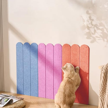 Cat Wall Scratcher, Scratching Pads, 3-Panel 0.35" Thick Felt, Scratching Post Alternative Self-Adhesive Cat Scratch Mat for Sofa/Door/Wall (Sky Blue/Rose Red/Longan Yellow - color: Sky Blue+Pink+Longan Yellow