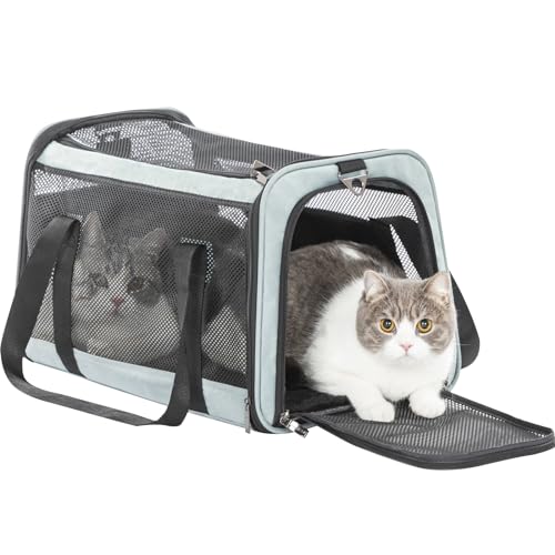 19 x 12 x 12 Large Cat Car Carrier – Roomy Escape-Proof Cat Car Seat for Safe Driving, Lockable Zippers & Safety Tether, Soft-Sided Travel Carrier for Road Trips & Vet Visits - color: Z-Cyan blue, size: Large