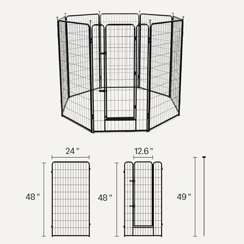 Amazon Basics Dog Playpen, 8 Panels Metal Fence with Door, Foldable for Indoor and Outdoor Use, Suitable for Small to Medium Sized Dogs, 48 Inch Height, Black - style: 8pcs-48"