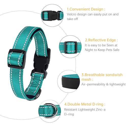 HEELE Dog Collar, Reflective Dog Collar, Soft Neoprene Padded Breathable Nylon Pet Collar Adjustable for Small Dogs, Turquoise, S(10.23-14.96") - color: Turquoise, size: Small (10.23-14.96")