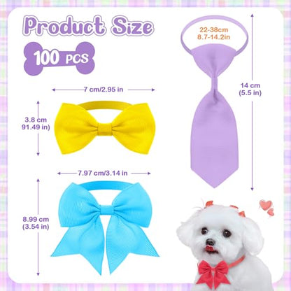 Reginary 100 Pieces Dog Bow Tie Collar Set Include 40 Dog Neckties, and 30 Puppy Bowties, 30 Collar Flowers, Adjustable Pet Ties Grooming for Small Medium Cats Pets Supply(Solid Color) - style: Solid Color