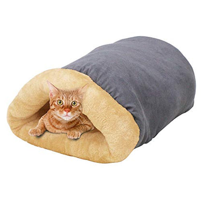 4 in 1 Self Warming Burrow Cat Bed, Pet Hideway Sleeping Cuddle Cave (Gray) - color: Gray