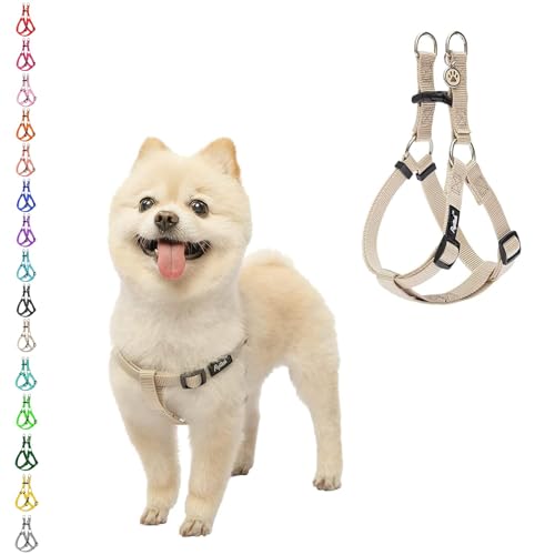 PUPTECK No Pull Dog Harness Soft Adjustable Basic Nylon Step in Puppy Vest Outdoor Walking with ID Tag, Cream, XS - color: Cream, size: X-Small