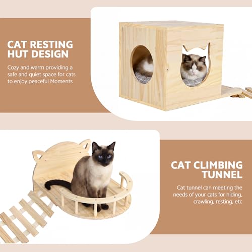 Floor to Ceiling Cat Tree, 22-in-1 Cat Wall Shelves with Multi-Level Cat Tower, Wood Cat Climbing Wall Systems for Indoor Cats, with Condo & Scratching Post, Cat Furniture Height (95-110")