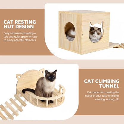 Floor to Ceiling Cat Tree, 22-in-1 Cat Wall Shelves with Multi-Level Cat Tower, Wood Cat Climbing Wall Systems for Indoor Cats, with Condo & Scratching Post, Cat Furniture Height (95-110")