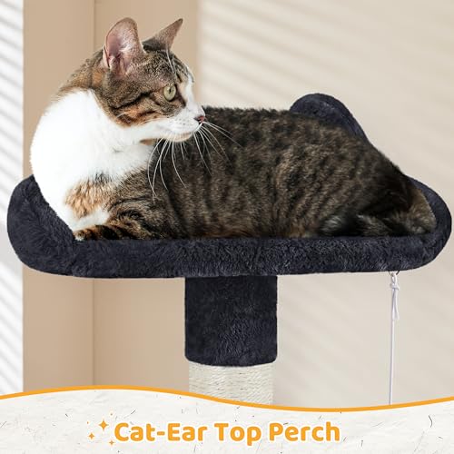Yaheetech 54in Cat Tree Tower, Multi-Level Activity Center with Scratching Posts, Cozy Condo, Climbing Ladder & Hammock, Pet Play House for Kittens & Small Cats, Black - color: Black