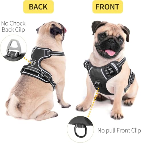 HEELE Dog Harness Dog Harness Small Dog No Pull Harness with Soft Handle Reflective Harness Adjustable, Black, XS - color: Black, size: XS