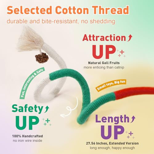 TEAWOO Cat Toys Chew Ropes 3Pcs with Natural Catnip, Safe Teeth Cleaning Toy for Indoor Kittens, Interactive Cat Kitty Toys for All Breeds (27.56 Inches, 3 Bags of Catnip Included)