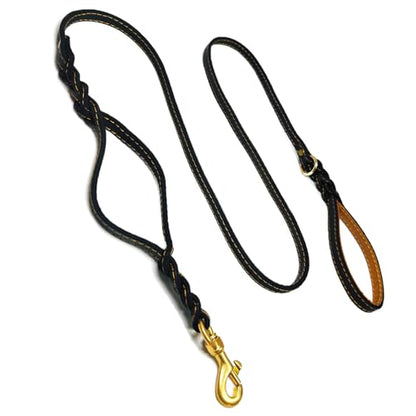 Guiding Star Double Handle Leather Dog Leash 6ft, Heavy Duty Braided Dog Leash with Traffic Handle for Small Medium & Large Dogs (Black, 6ft x 5/8 inch) - color: Black