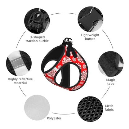 Christmas Candy Peppermints Red Pet Harness Escape Proof Dog Harness Adjustable Mesh Padded Reflective Dog Vest Harness and Leash Set Small - color: Style 3, size: Small