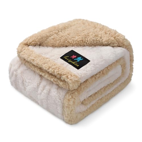 Luciphia Waterproof Pet Blanket, Liquid Pee Proof Dog Blankets for Sofa Bed Couch, Reversible Sherpa Fleece Furniture Protector Cover for Small Medium Large Dogs Cats,Beige-Thicken Medium（57" x 40"） - color: Beige, size: M (57" x40")