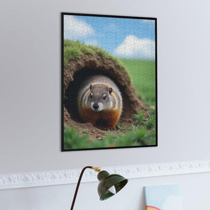 Groundhog Pops Out Hole Groundhog Day 1000-Piece Wooden Jigsaw Puzzle, Cute Groundhog Scene, Cozy Indoor Fun, Family Entertainment - color: #4