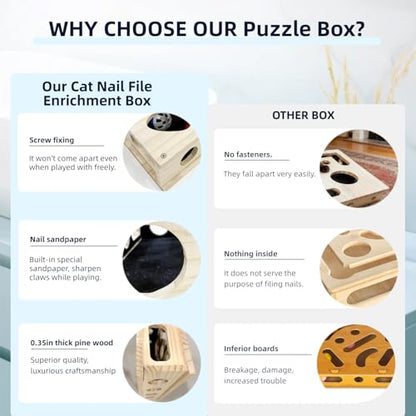 Cat Scratch Puzzle Enrichment Box, Cat Nail File Enrichment Box Sandpaper, Interactive Cats Treat Toy Stress Free, Scratchers that Trim Nails