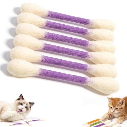 Cotton Swabs Cat Toys with Catnip,6Pack Giant Kitten Chew Sticks for Indoor Boredom,Durable Big Kitten Chew Dental Teething Ropes,Big Interactive Felt Kitty Kicker Play Lover Gift Accessories (Purple) - color: Purple