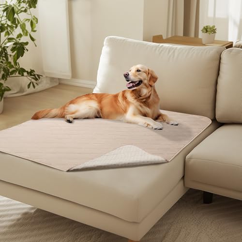 Luciphia 100% Waterproof Couch Cover Blanket for Dogs Anti-Slip Pet Couch Protector Sofa Mat Puppy Cat with Non-Slip Bottom, Beige, 40x50 Inch - color: Beige+white, size: 40" x50"