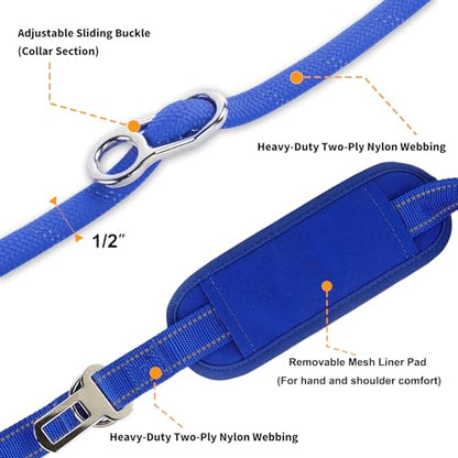 10FT Hands Free Dog Leash for Small Medium Large Dogs, Heavy Duty Reflective Dog Leash with Traffic Handle, Seat Belt Buckle & Poop Bag Holder (Navy Blue) - color: Navy Blue, size: 10FT